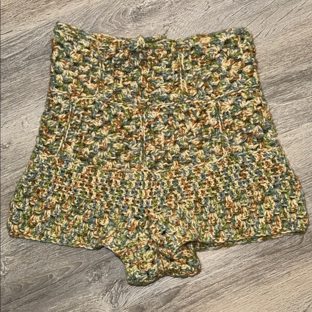 Handmade earth tone yarn crocheted mini shorts boho hippie concert festival XXS
